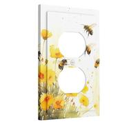 Placa de cubierta para interruptor de luz de abeja Cottagecore, acuarela, floral, campo, animal, arte estético, insectos, amarillo, verde, blanco, termoplástico, irrompible, sala de juegos, dormitorio