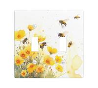 Placa de cubierta para interruptor de luz de abeja Cottagecore, acuarela, floral, campo, animal, arte estético, insectos, amarillo, verde, blanco, termoplástico, irrompible, sala de juegos, dormitorio