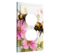 Placa de cubierta para interruptor de luz de abeja, melocotón, floral, lindo animal, pintura al óleo, arte, campo, cabaña, naturaleza, rosa, amarillo, verde, termoplástico, irrompible, sala de juegos