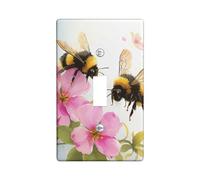 Placa de cubierta para interruptor de luz de abeja, melocotón, floral, lindo animal, pintura al óleo, arte, campo, cabaña, naturaleza, rosa, amarillo, verde, termoplástico, irrompible, sala de juegos