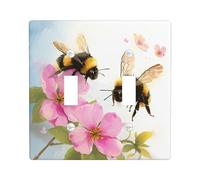 Placa de cubierta para interruptor de luz de abeja, melocotón, floral, lindo animal, pintura al óleo, arte, campo, cabaña, naturaleza, rosa, amarillo, verde, termoplástico, irrompible, sala de juegos