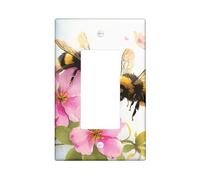 Placa de cubierta para interruptor de luz de abeja, melocotón, floral, lindo animal, pintura al óleo, arte, campo, cabaña, naturaleza, rosa, amarillo, verde, termoplástico, irrompible, sala de juegos