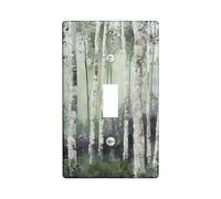 Placa de cubierta para interruptor de luz de árbol de abedul, bosque, paisaje, baúl abstracto, arte de la naturaleza, gris, verde, blanco, decoración termoplástica, salida irrompible, salida de