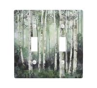 Placa de cubierta para interruptor de luz de árbol de abedul, bosque, paisaje, baúl abstracto, arte de la naturaleza, gris, verde, blanco, decoración termoplástica, salida irrompible, salida de