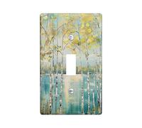 Placa de cubierta para interruptor de luz de árbol de abedul, lago, bosque, paisaje, naturaleza, arte abstracto, azul, amarillo, verde, termoplástico, irrompible, sala de juegos, dormitorio, toma de