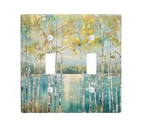 Placa de cubierta para interruptor de luz de árbol de abedul, lago, bosque, paisaje, naturaleza, arte abstracto, azul, amarillo, verde, termoplástico, irrompible, sala de juegos, dormitorio, toma de