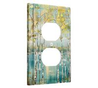 Placa de cubierta para interruptor de luz de árbol de abedul, lago, bosque, paisaje, naturaleza, arte abstracto, azul, amarillo, verde, termoplástico, irrompible, sala de juegos, dormitorio, toma de