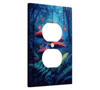 Placa de cubierta para interruptor de luz de bosque místico, hongos rojos vibrantes con mariposas, detalles de pared naturales, decoración del hogar para todas las estaciones, salida dúplex individual