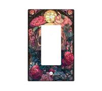 Placa de cubierta para interruptor de luz de calavera floral, color melocotón y verde, diseño decorativo para decoración del hogar, placas de pared termoplásticas, balancín individual de tamaño