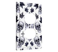 Placa de cubierta para interruptor de luz de calavera gótica de Halloween, cubierta de toma, cruz y hojas espeluznantes, decoración espeluznante del hogar, placas de pared termoplásticas, salida