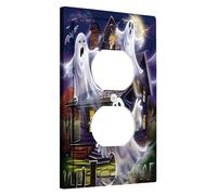 Placa de cubierta para interruptor de luz de casa embrujada de Halloween, decoraciones de fantasmas espeluznantes para detalles de pared, placas de pared termoplásticas, toma dúplex individual de