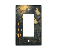 Placa de cubierta para interruptor de luz de casa embrujada de noche de Halloween, cubiertas de tomacorrientes, fantasmas y luna para decoración espeluznante, placas de pared termoplásticas, balancín