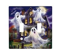 Placa de cubierta para interruptor de luz de casa encantada de Halloween, decoraciones de fantasmas espeluznantes para detalles de pared, placas de pared termoplásticas, doble palanca de tamaño