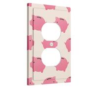 Placa de cubierta para interruptor de luz de cerdo, tamaño estándar, dibujos animados, lindo banco de animales, patrón de maceta para niños, moderno, rosa, beige, termoplástico, irrompible, sala de