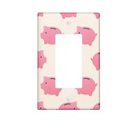 Placa de cubierta para interruptor de luz de cerdo, tamaño estándar, dibujos animados, lindo banco de animales, patrón de maceta para niños, moderno, rosa, beige, termoplástico, irrompible, sala de