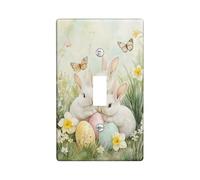 Placa de cubierta para interruptor de luz de conejo de Pascua, cubiertas de tomacorriente, conejitos pastel y huevos para decoración de primavera, placas de pared termoplásticas, tamaño estándar