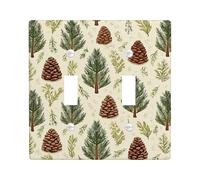 Placa de cubierta para interruptor de luz de cono de pino, cubierta de enchufe, diseño de bosque natural verde para decoración del hogar, placas de pared termoplásticas, tamaño estándar, doble palanca