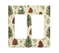 Placa de cubierta para interruptor de luz de cono de pino, cubierta de enchufe, diseño de bosque natural verde para decoración del hogar, placas de pared termoplásticas, balancín doble de tamaño