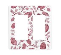 Placa de cubierta para interruptor de luz de cono de pino/cubierta de toma, diseño rústico rojo natural para decoración del hogar, placas de pared termoplásticas, balancín doble de tamaño estándar