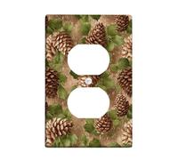 Placa de cubierta para interruptor de luz de cono de pino, decoración rústica de otoño, elementos de bosque marrón natural, placas de pared termoplásticas, salida dúplex individual de tamaño estándar