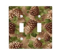 Placa de cubierta para interruptor de luz de cono de pino, decoración rústica de otoño, elementos de bosque marrón natural, placas de pared termoplásticas, doble palanca de tamaño estándar