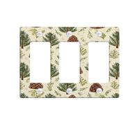 Placa de cubierta para interruptor de luz de cono de pino, diseño de bosque natural verde para decoración del hogar, placas de pared termoplásticas, placa de pared de tamaño estándar de 3 bandas