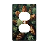 Placa de cubierta para interruptor de luz de cono de pino otoñal/cubierta de toma, conos marrones rústicos para decoración de otoño, placas de pared termoplásticas, salida dúplex individual de tamaño