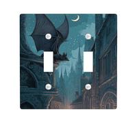 Placa de cubierta para interruptor de luz de dragón de fantasía, obra de arte gótica azul medianoche para decoración de pared, placas de pared termoplásticas, tamaño estándar, doble palanca