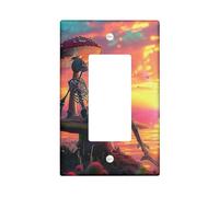 Placa de cubierta para interruptor de luz de esqueleto, seta, puesta de sol, nube, estética, rosa, termoplástico, tamaño estándar, placa frontal decorativa para dormitorio, sala de estar, sala de