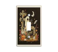 Placa de cubierta para interruptor de luz de fantasma y pájaros aterradores, cubierta de toma, decoración otoñal negra y naranja, placas de pared espeluznantes, tamaño estándar de un solo interruptor