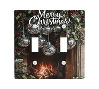 Placa de cubierta para interruptor de luz de Feliz Navidad, acebo verde festivo y adornos para decoración del hogar de vacaciones de invierno, tamaño estándar, doble palanca