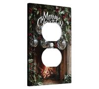Placa de cubierta para interruptor de luz de Feliz Navidad, acebo verde festivo y adornos para decoración del hogar de vacaciones de invierno, salida dúplex individual de tamaño estándar