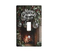Placa de cubierta para interruptor de luz de Feliz Navidad, acebo verde festivo y adornos para decoración del hogar de vacaciones de invierno, palanca individual de tamaño estándar