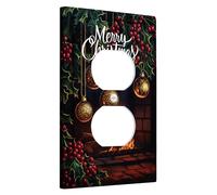 Placa de cubierta para interruptor de luz de Feliz Navidad, adornos dorados festivos con acebo para decoración del hogar de vacaciones de invierno, toma dúplex individual de tamaño estándar