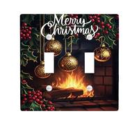 Placa de cubierta para interruptor de luz de Feliz Navidad, adornos dorados festivos con acebo para decoración del hogar de vacaciones de invierno, tamaño estándar, doble palanca