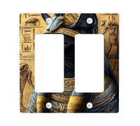 Placa de cubierta para interruptor de luz de gato egipcio antiguo, cubierta de toma, felino negro con detalles dorados para decoración del hogar, termoplástico, tamaño estándar doble basculante