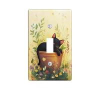 Placa de cubierta para interruptor de luz de gato floral primaveral, gato en maceta para decoración del hogar, placas de pared termoplásticas, tamaño estándar