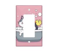 Placa de cubierta para interruptor de luz de gato, tornillos incluidos, dibujos animados, animales divertidos, burbujas, tina, goma, pato, niña, rosa, gris, policarbonato (PC), decoración de pared