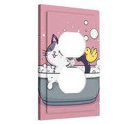 Placa de cubierta para interruptor de luz de gato, tornillos incluidos, dibujos animados, animales, lindas burbujas, tina, goma, pato, niña, rosa, gris, policarbonato (PC), decoración de pared, baño