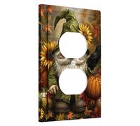 Placa de cubierta para interruptor de luz de gnomo otoñal, calabazas verdes y naranjas, girasoles de una sola palanca, decoración de pared de cosecha de otoño, diseño rústico singular, cubierta