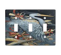 Placa de cubierta para interruptor de luz de invierno con garza azul festiva con lazos rojos para decoración navideña, placas de pared termoplásticas, tamaño estándar, triple palanca