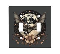 Placa de cubierta para interruptor de luz de luna y murciélago de Halloween, color negro, rosas nocturnas de otoño para decoración de brujas, placas de pared termoplásticas, tamaño estándar, doble