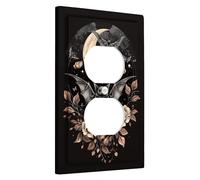 Placa de cubierta para interruptor de luz de luna y murciélago de Halloween, color negro, rosas nocturnas de otoño para decoración de brujas, placas de pared termoplásticas, salida dúplex individual