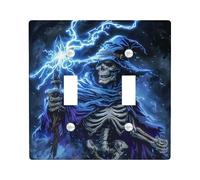 Placa de cubierta para interruptor de luz de mago de esqueleto de Halloween, color blanco hueso espeluznante para decoración de pared, placas de pared termoplásticas, doble palanca de tamaño estándar