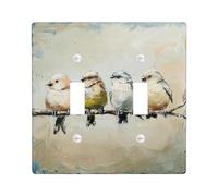 Placa de cubierta para interruptor de luz de pájaro, pintura al óleo, arte estético de animales, paisaje rústico, gris, beige, azul, decoración termoplástica, salida irrompible, para oficina, pared