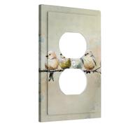 Placa de cubierta para interruptor de luz de pájaro, pintura al óleo, lindo arte estético de animales, paisaje rústico, gris, beige, azul, decoración termoplástica, salida irrompible, salida de