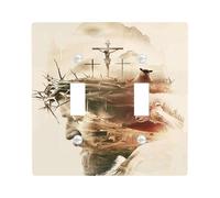 Placa de cubierta para interruptor de luz de Pascua, color beige, cordero de crucifixión de Jesús para acentos espirituales de pared, placas de pared termoplásticas, doble palanca de tamaño estándar