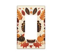 Placa de cubierta para interruptor de luz de pavo de Acción de Gracias, hojas marrones de cosecha de otoño con calabazas, estilo de arte popular para decoración del hogar, placas de pared