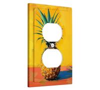 Placa de cubierta para interruptor de luz de piña, pintura al óleo, frutas tropicales, arte estético moderno, amarillo, naranja, verde, termoplástico, decorativo, irrompible, toma de corriente