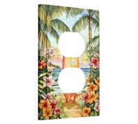 Placa de cubierta para interruptor de luz de puesta de sol tropical, cubierta de tomacorriente, tabla de surf naranja con palmeras para decoración de playa, placas de pared termoplásticas, salida